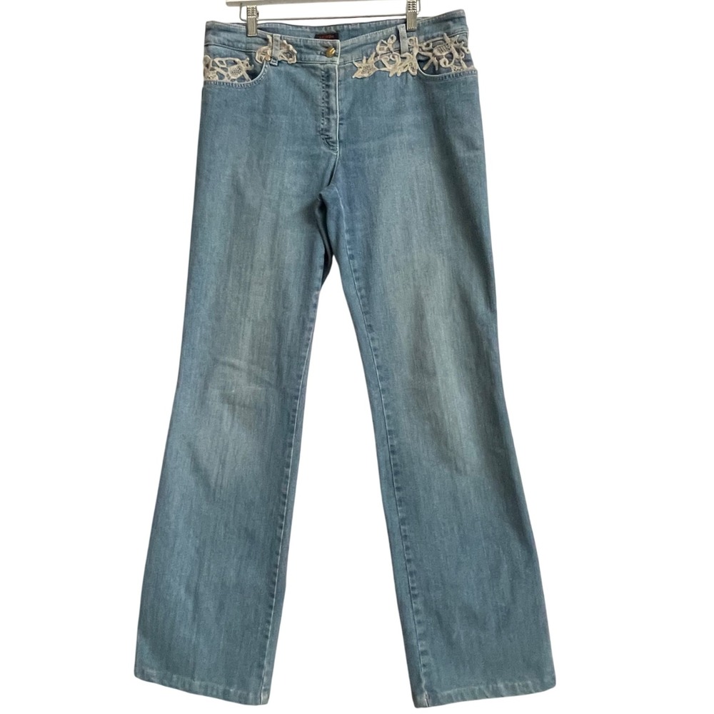 Escada Jeans Women's US 12-14 Light Wash Denim Straight Leg Pants‎ Lace Trim